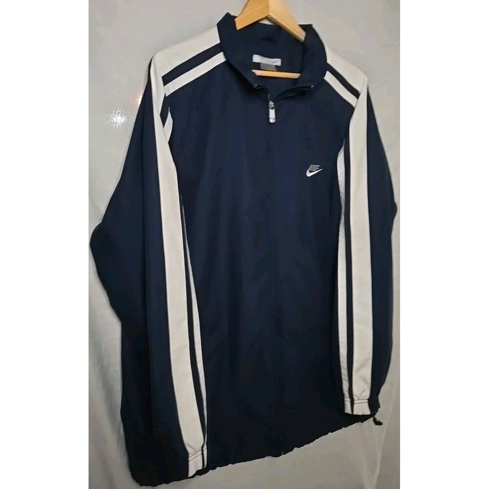 Nike Y2K Jogging Jacket, Logo, Sz XL, Navy Blue w/ White Stripes - Picture 2 of 11